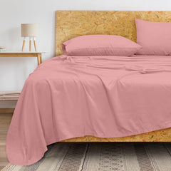 ROYALE LINENS 300 Thread Count 100% Long Staple Combed Cotton Flat Sheet - Super Soft - Top Sheet - Queen Flat Sheet Sold Separately - Breathable, Cool & Crisp Percale Flat Sheet Only (Queen, Pink)