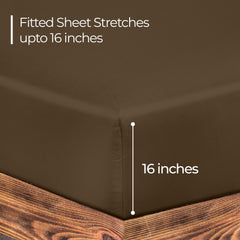 Royale Linens Fitted Sheet Queen - Brushed Hotel Quality 1800 Ultra-Soft Wrinkle & Fade Resistant - Bottom Sheet - Deep Pocket Stretches Up to 16" - Fitted Sheet Only - Elastic Sheet (Queen,Chocolate)