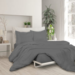 ROYALE Grey Duvet Cover Queen Size - Washed Duvet Cover Set, 3 Piece Double Brushed Duvet Covers with Button Closure - 1 Duvet Cover 90x90 inches and 2 Pillow Shams - Comforter Cover