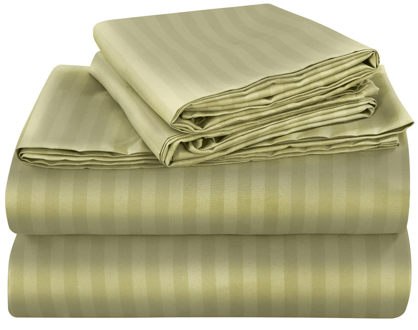 ROYALE LINENS Striped Bed Sheet Set - Microfiber 1800 Bedding - 1 Fitted Sheet, 1 Flat Sheet, 2 Pillowcase - Wrinkle & Fade Resistant - 4 Piece Damask Stripe Bed Sheet Set (Stripe SageGreen, Queen)