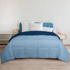 ROYALE Queen Comforter - All Season Down Alternative Bedding Comforter - Lightweight Quilted Comforter with Corner Tabs - Luxury Hotel Comforter - Box Stitched Duvet Insert (Queen, Navy & Lake Blue)