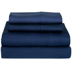 ROYALE LINENS 300 Thread Count 100% Long Staple Combed Cotton Sheet Set - 4 Piece Queen Bed Sheet 1 Fitted Sheet, 1 Flat Sheet, 2 Pillow Case - Breathable, Cool & Crisp Percale Sheet Set (Queen, Navy)