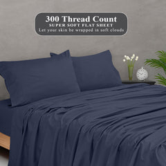 Royale Linens 300 Thread Count 100% Long Staple Combed Cotton Flat Sheet - Super Soft - Top Sheet - Queen Flat Sheet Sold Separately - Breathable, Cool & Crisp Percale Flat Sheet Only (Queen, Navy)