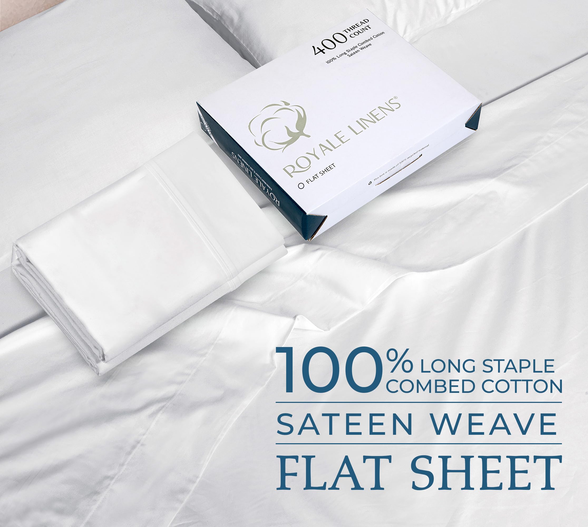 400 Thread Count 100% American Grown Cotton Flat Sheet - Cooling Sheets - Sheets - Luxury Sateen Weave - Flat Sheet Sold Separately - Soft White Flat Sheet Only ( Signature White)