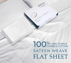 400 Thread Count 100% American Grown Cotton Flat Sheet - Cooling Sheets - Queen Sheets - Luxury Sateen Weave - Queen Flat Sheet Sold Separately - Soft White Flat Sheet Only (Queen, Signature White)