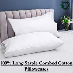 ROYALE LINENS 300 Thread Count 100% Long Staple Combed Cotton Pillowcases Set of 2 - Ultra Soft - Queen Bed Pillow Cover - 20"x30" - Breathable, Cool & Crisp Percale White Pillow Cases (Queen, White)