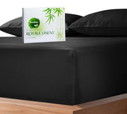 Royale Linens Rayon Derived Bamboo Viscose Fitted Sheet Only - Cooling Fitted Sheets for Bed - Deep Pocket Up to 16" - Organic Viscose Derived from Bamboo - Breathable Bottom Sheet (Black)