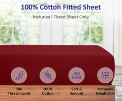 ROYALE LINENS 300 Thread Count 100% Long Staple Combed Cotton Fitted Sheet - Super Soft Deep Pocket Bottom Sheet - Red Fitted Sheet Queen Size - Queen Fitted Sheet Only - Elastic Sheet (Queen,Red)