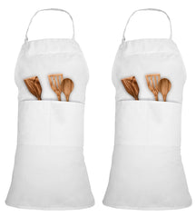 ROYALE LINENS 2 Pack Adjustable Bib Apron with 2 Pockets - Chef Cooking Kitchen Aprons for Women Men Chef (Pack Of 2, White)