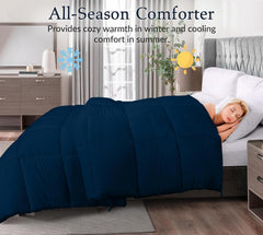 ROYALE Queen Comforter - All Season Down Alternative Bedding Comforter - Lightweight Quilted Comforter with Corner Tabs - Ultra Soft Luxury Hotel Comforter - Box Stitched Duvet Insert (Queen, Navy)