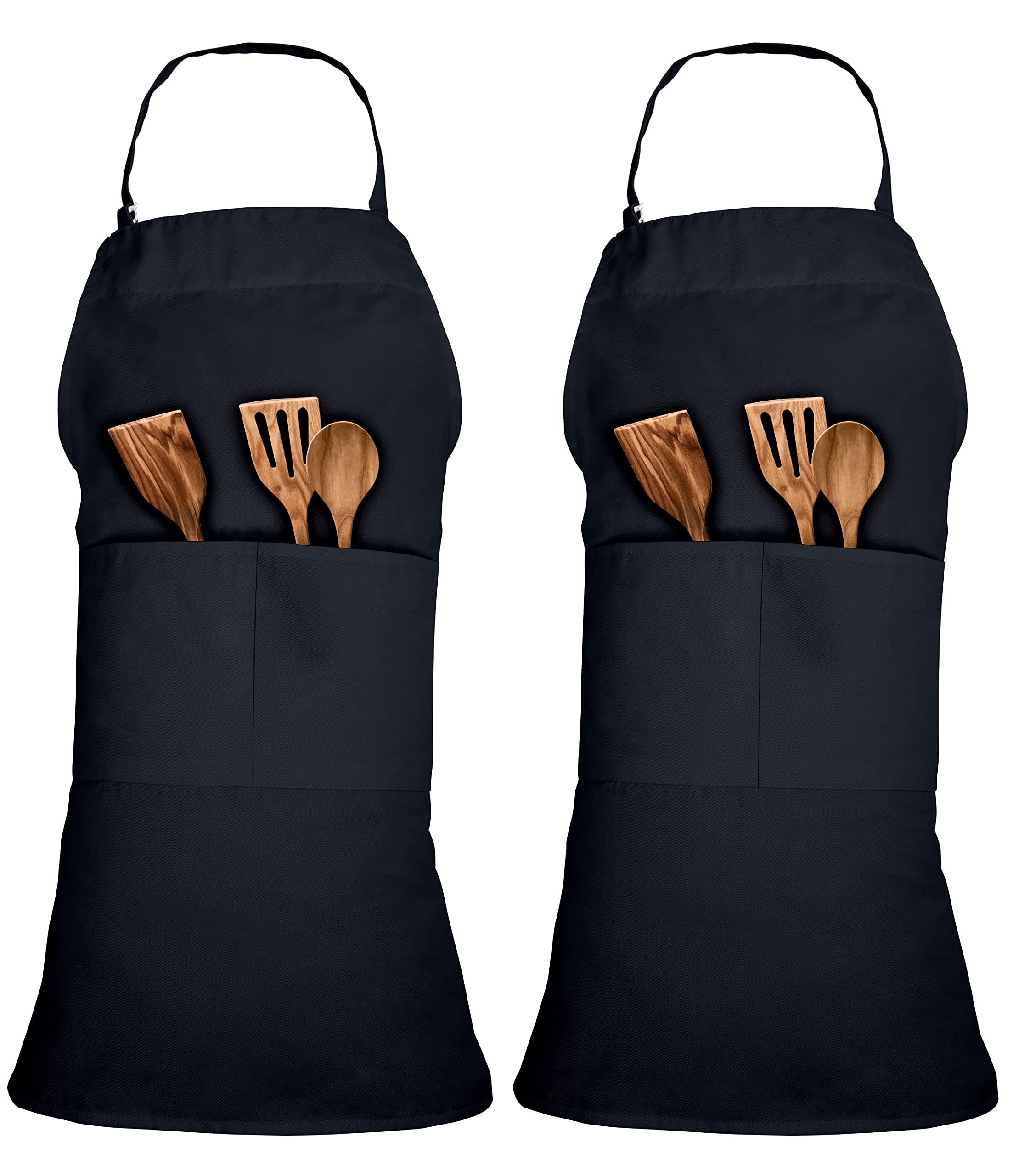 ROYALE LINENS 2 Pack Adjustable Bib Apron with 2 Pockets - Chef Cooking Kitchen Aprons for Women Men Chef (Pack Of 2, Combo)