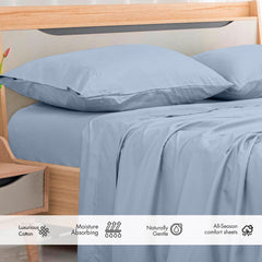 Royale Linens 300 Thread Count 100% Long Staple Combed Cotton Flat Sheet - Super Soft - Top Sheet - Breathable, Cool & Crisp Percale Flat Sheet Only