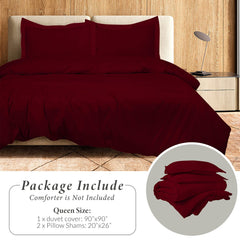 ROYALE LINENS Burgundy Duvet Cover Queen Size - Queen Duvet Cover Set - 3 Piece Double Brushed Queen Duvet Covers with Zipper Closure, 1 Duvet Cover 90x90 inches and 2 Pillow Shams (Queen, Burgundy)