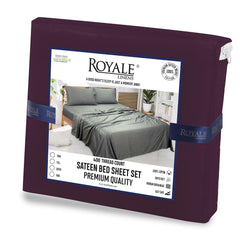 ROYALE LINENS 400 Thread Count 100% American Grown Cotton 4 Piece Sateen Queen Sheet Set - 1 Fitted Sheet, 1 Flat Sheet, 2 Pillow case - Purple Queen Bedsheet - Cotton Sheets - (Queen, Desert Purple)