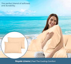 ROYALE LINENS 200 Thread Count 100% Long Staple Combed Cotton Pillowcases Set Of 2 - Ultra Soft - Queen Bed Pillow Cover - 20"x30" - Breathable, Cool & Crisp Percale White Pillow Cases ( Sand)