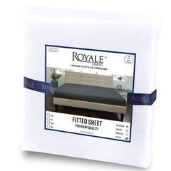 Royale Linens Fitted Sheet Queen - Brushed Hotel Quality 1800 Ultra-Soft Wrinkle & Fade Resistant - Bottom Sheet - Deep Pocket Stretches Up to 16" - Fitted Sheet Only - Elastic Sheet (Queen, White)