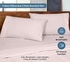 ROYALE LINENS 200 Thread Count 100% Long Staple Combed Cotton Pillowcases Set Of 2 - Ultra Soft - Queen Bed Pillow Cover - 20"x30" - Breathable, Cool & Crisp Percale White Pillow Cases ( Lavendar)