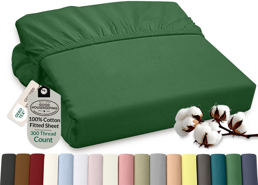Royale Linens 100% Organic Cotton Percale Weave Super Soft Deep Pocket Bottom Sheets Elastic Sheet Fitted Sheets Only