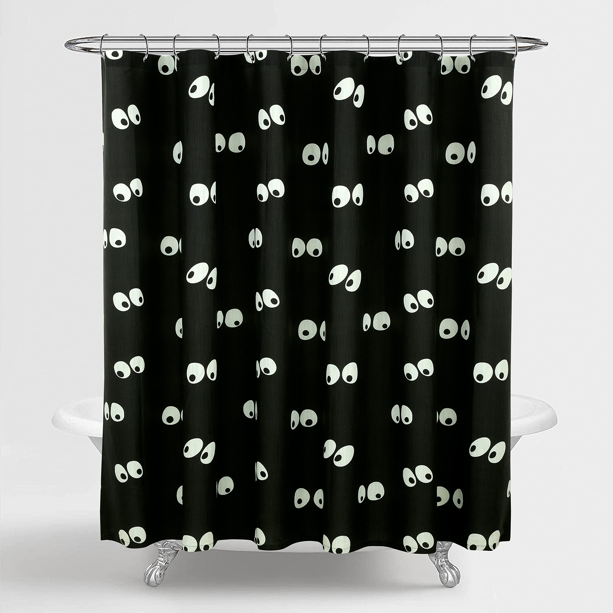 ROYALE LINEN Halloween Printed Shower Curtain 72 X 72 Inches - with Reinforced Button Holes - Spooky and Scary Design - Machine Washable & Water Resistant Shower Curtains (72" X 72" Eyes Black)