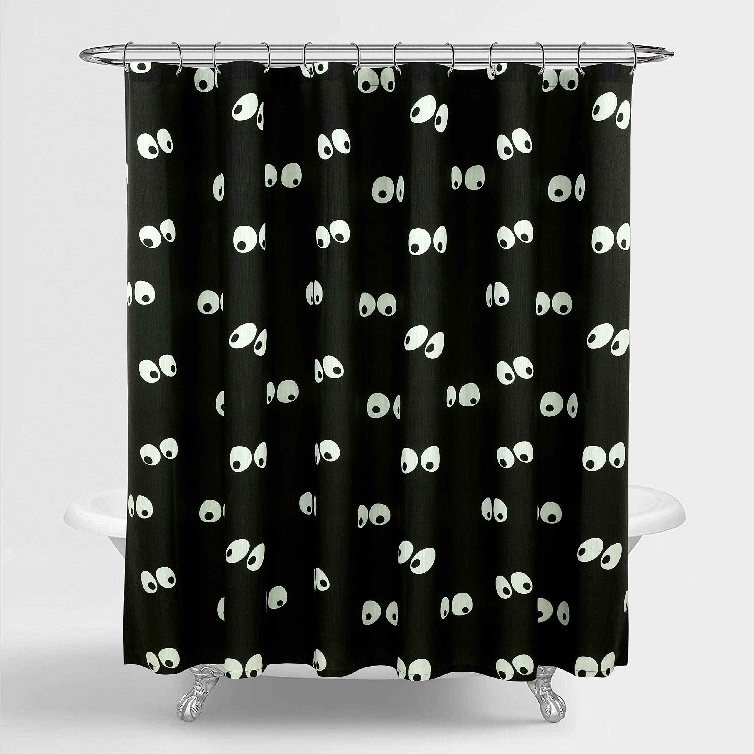 ROYALE LINEN Halloween Printed Shower Curtain 72 X 72 Inches - with Reinforced Button Holes - Spooky and Scary Design - Machine Washable & Water Resistant Shower Curtains (72" X 72" Eyes Black)