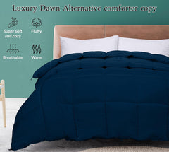 ROYALE Queen Comforter - All Season Down Alternative Bedding Comforter - Lightweight Quilted Comforter with Corner Tabs - Ultra Soft Luxury Hotel Comforter - Box Stitched Duvet Insert (Queen, Navy)