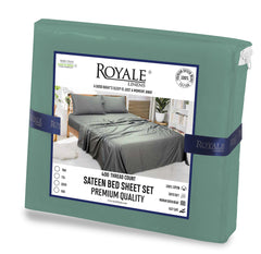 ROYALE LINENS 400 Thread Count 100% American Grown Cotton 4 Piece Sateen Queen Sheet Set - 1 Fitted Sheet, 1 Flat Sheet, 2 Pillow case - Mint Queen Bedsheet - Cotton Sheets - (Mint, Queen)