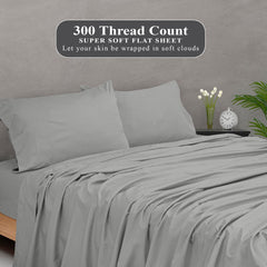 ROYALE LINENS 300 Thread Count 100% Long Staple Combed Cotton Flat Sheet - Super Soft - Top Sheet - Queen Flat Sheet Sold Separately - Breathable, Cool & Crisp Percale Flat Sheet Only (Queen, Silver)