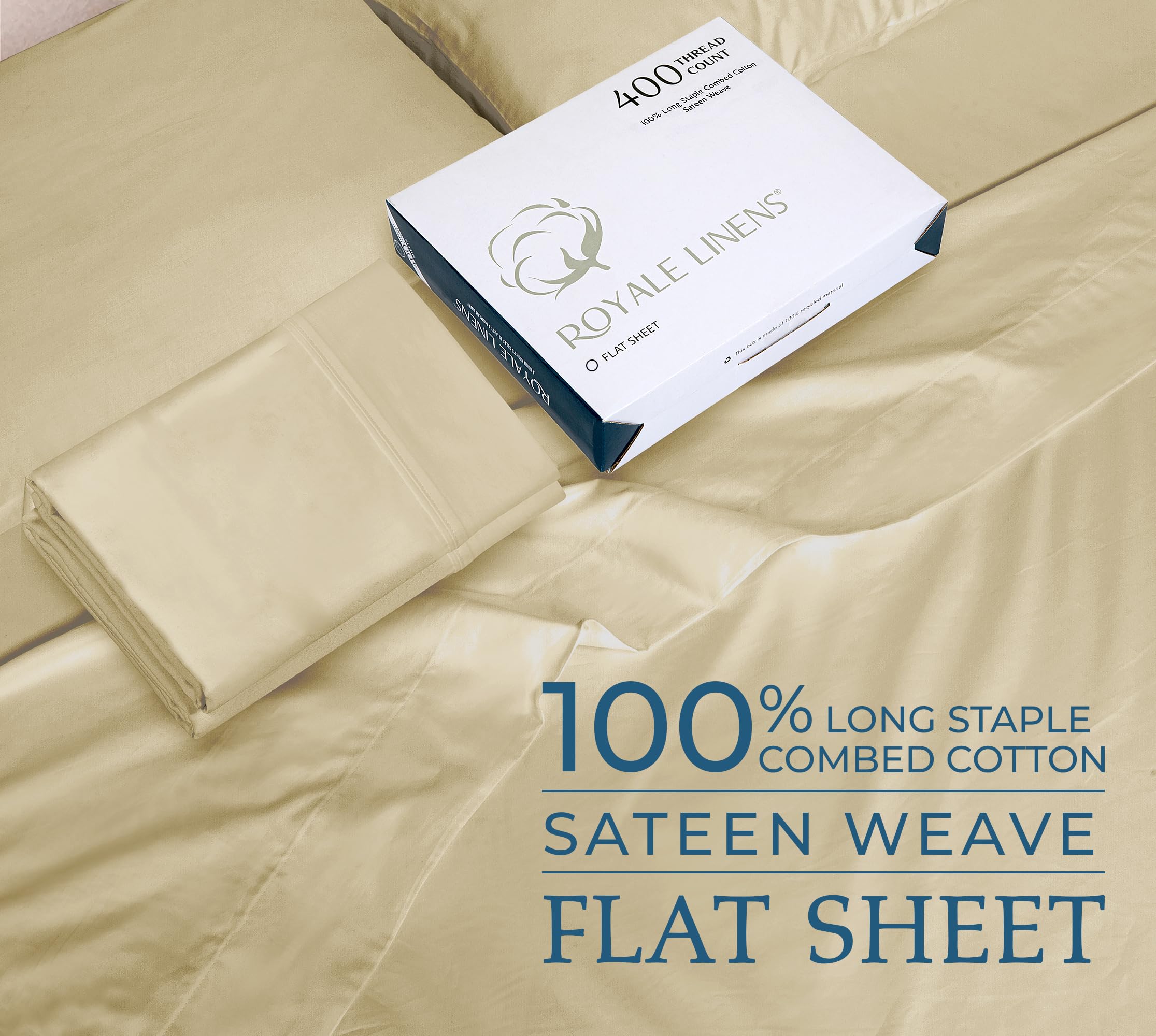400 Thread Count 100% American Grown Cotton Flat Sheet - Cooling Sheets - Sheets - Luxury Sateen Weave - Flat Sheet Sold Separately - Sand Flat Sheet Only (Moroccan Sand)