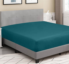 Royale Linens 300 Thread Count 100% Long Staple Combed Cotton Fitted Sheet - Soft Deep Pocket Bottom Sheet -Silver Fitted Sheet Queen Size  - Queen Fitted Sheet Only - Elastic Sheet (Queen, Teal)