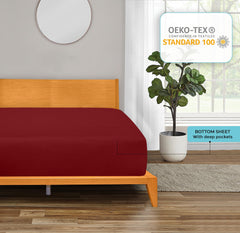 Royale Linens 100% Organic Cotton Percale Weave Super Soft Deep Pocket Bottom Sheets Elastic Sheet Fitted Sheets Only