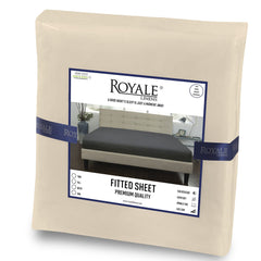 Royale Linens Fitted Sheet Queen - Brushed Hotel Quality 1800 Ultra-Soft Wrinkle & Fade Resistant - Bottom Sheet - Deep Pocket Stretches Up to 16" - Fitted Sheet Only - Elastic Sheet (Queen, Sand)