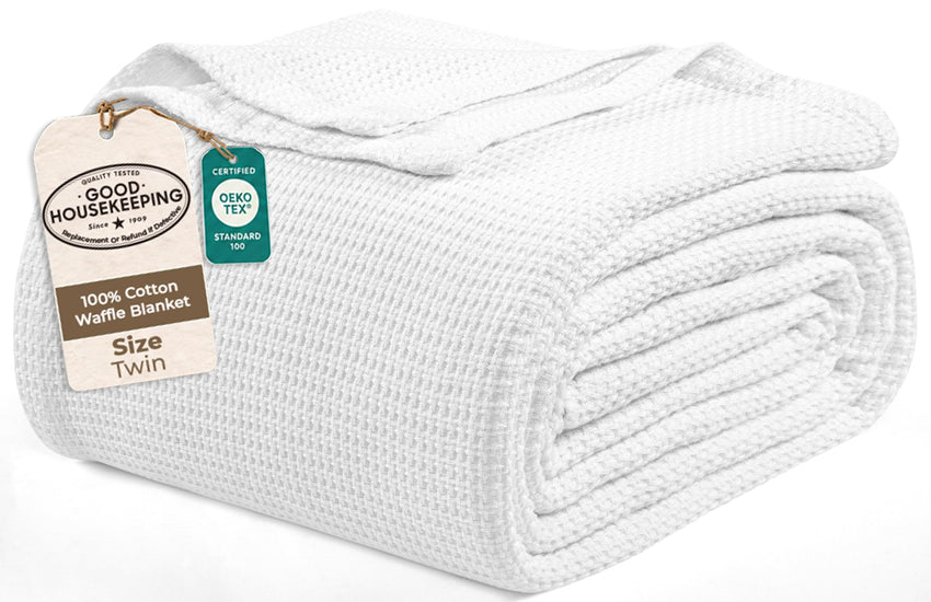Royale Linens Cotton Waffle Blanket - Breathable And Soft, Lightweight And Cozy Waffle Weave Bed Blanket For All Season