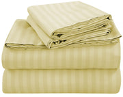 ROYALE LINENS Striped Bed Sheet Set - Microfiber 1800 Bedding - 1 Fitted Sheet, 1 Flat Sheet, 2 Pillowcase - Wrinkle & Fade Resistant - 4 Piece Damask Stripe Bed Sheet Set (Stripe Beige)
