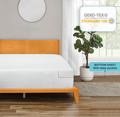 Royale Linens 100% Organic Cotton Percale Weave Super Soft Deep Pocket Bottom Sheets Elastic Sheet Fitted Sheets Only