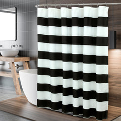 ROYALE LINENS Printed Shower Curtain 72 X 72 Inches - with Reinforced Button Holes - Rugby Stripe Black Design - Machine Washable & Water Resistant Shower Curtains (Standard - Rugby Stripe Black)