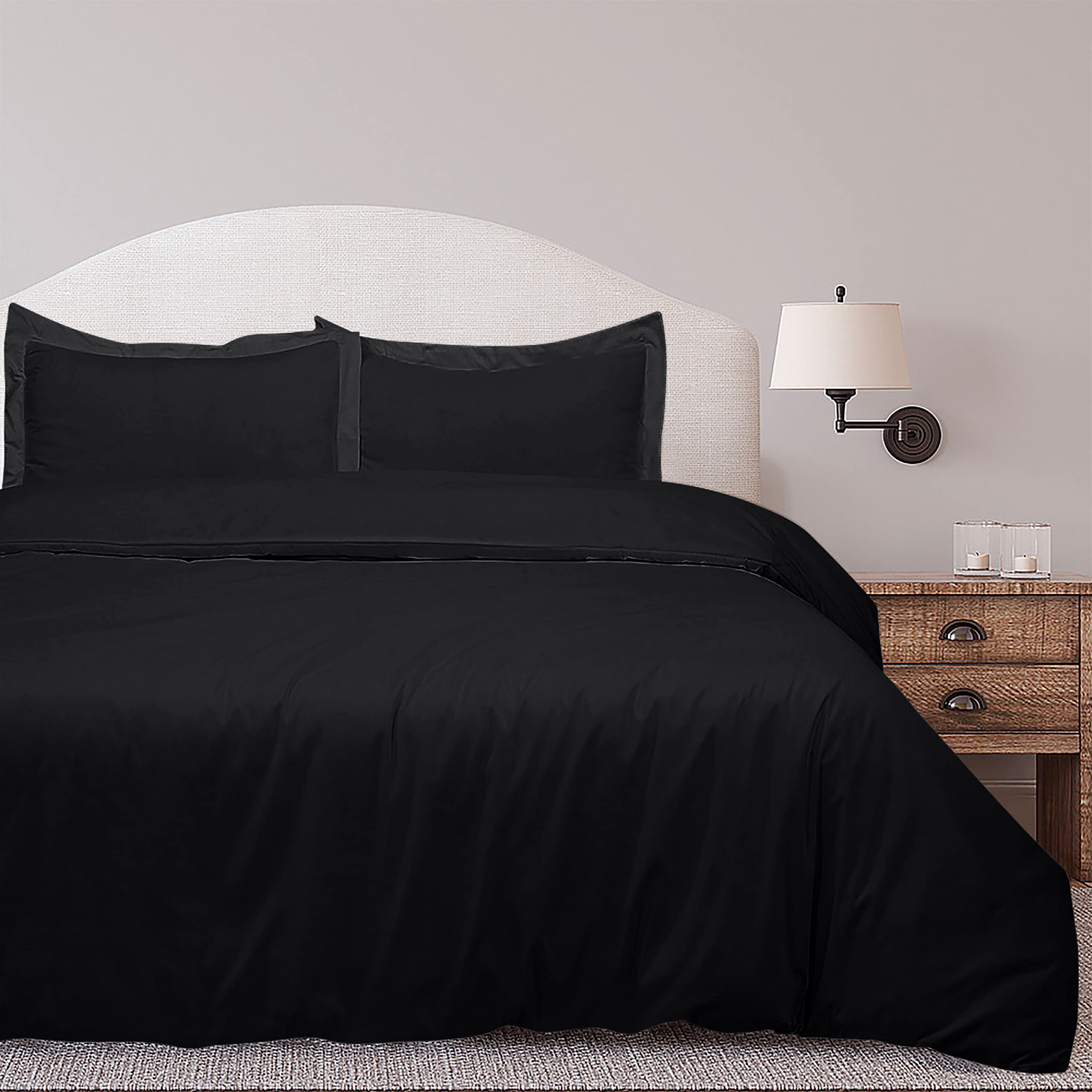 ROYALE LINENS Black Duvet Cover - Duvet Cover Set - 3 Piece Double Brushed Duvet Covers with Zipper Closure, 1 Duvet Cover and 2 Pillow Shams ( Black)