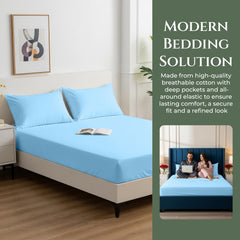 144TC cotton fitted sheet Lake Blue