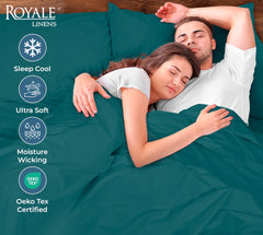 ROYALE LINENS 200 Thread Count 100% Long Staple Combed Cotton Pillowcases Set Of 2 - Ultra Soft - Queen Bed Pillow Cover - 20"x30" - Breathable, Cool & Crisp Percale White Pillow Cases ( Teal)