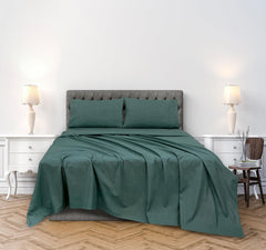 ROYALE LINENS 300 Thread Count 100% Long Staple Combed Cotton Textured Sheet Set - 3 Piece Twin Bed Sheet - 1 Fitted Sheet, 1 Flat Sheet, 1 Pillow case - Cool & Crisp Sheet Set(Twin - Textured Green)