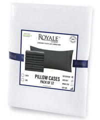 Royale Linens White Pillowcase Set of 12 - Queen 20"x30" Bed Pillow Cover - 1800 Brushed Microfiber - Wrinkle & Fade Resistant - Bulk Pillow Cases - Hotel Quality Pillow Case 12 Pack (Queen, White)