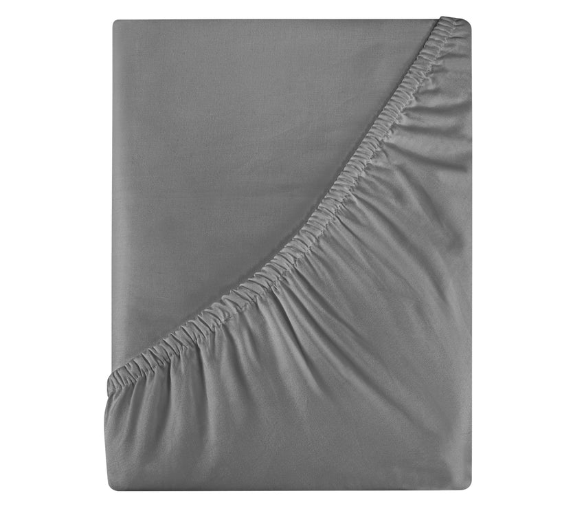 Royale Linens 400 Thread Count 100% Cotton Sateen Fitted Sheet - UltraSoft Wrinkle & Fade Resistant - Bottom Sheet - Deep Pocket Stretches Upto 16" - Fitted Sheet Only - Elastic Sheet (Charcoal Queen)