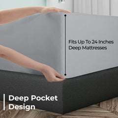 Royale Linens Extra Deep Pocket Queen Fitted Sheet Only - Soft Silver Queen Size Fitted Sheet Deep Pocket - Fits 18 inch to 24 inch Thick Mattress - Fitted Sheet Only - Elastic Sheet (Queen, Silver)