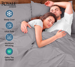 ROYALE LINENS 200 Thread Count 100% Long Staple Combed Cotton Pillowcases Set Of 2 - Ultra Soft - Queen Bed Pillow Cover - 20"x30" - Breathable, Cool & Crisp Percale White Pillow Cases ( Silver)
