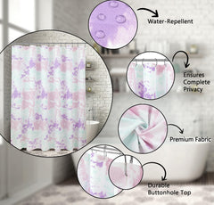 ROYALE LINENS Printed Shower Curtain 72 X 72 Inches - with Reinforced Button Holes - Tie Dye Design - Machine Washable & Water Resistant Shower Curtains (Standard - Tie Dye Purple)