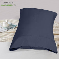 ROYALE LINENS 300 Thread Count 100% Long Staple Combed Cotton Pillowcases Set of 2 - Ultra Soft - Queen Bed Pillow Cover - 20"x30" - Breathable, Cool & Crisp Percale Navy Pillow Cases (Queen, Navy)