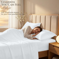 ROYALE LINENS - 4 Piece Bed Sheet - Soft Brushed Microfiber 1800 Bedding Set - 1 Fitted Sheet, 1 Flat Sheet, 2 Pillow case - Wrinkle & Fade Resistant Luxury Sheet Set (White)