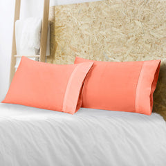 Royale Linens Queen Pillowcase Set of 2 - Bed Pillow Cover - 20" x 30" - Coral Pillowcases - 1800 Brushed Microfiber, Wrinkle & Fade Resistant - Soft & Cozy- Queen Size Pillow Case (Queen, Coral)