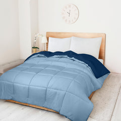 ROYALE Queen Comforter - All Season Down Alternative Bedding Comforter - Lightweight Quilted Comforter with Corner Tabs - Luxury Hotel Comforter - Box Stitched Duvet Insert (Queen, Navy & Lake Blue)