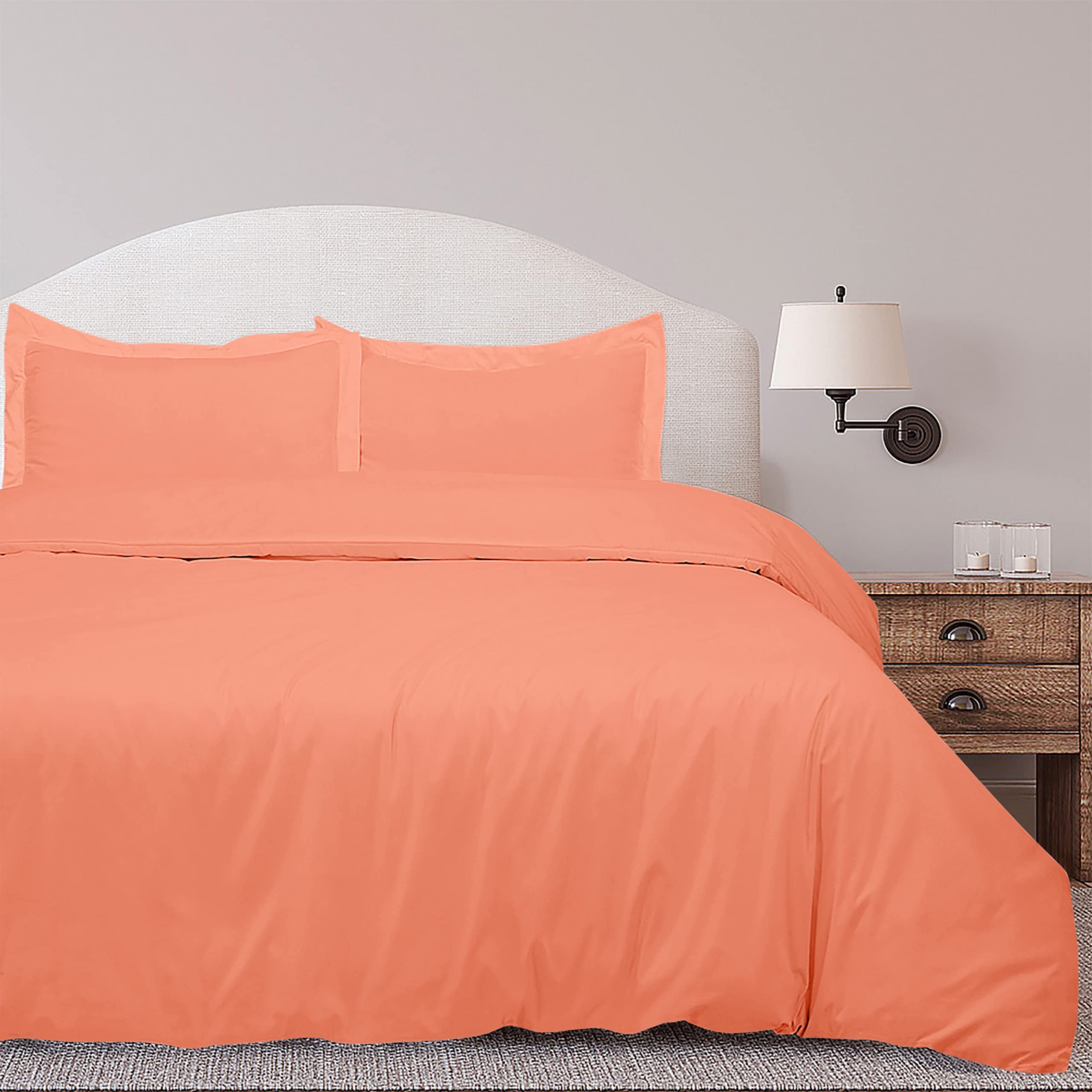 ROYALE LINENS Coral Duvet Cover - Duvet Cover Set - 3 Piece Double Brushed Duvet Covers with Zipper Closure, 1 Queen Duvet Cover  and 2 Pillow Shams ( Coral)
