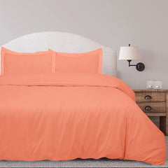 ROYALE LINENS Coral Duvet Cover Queen Size - Queen Duvet Cover Set - 3 Piece Double Brushed Queen Duvet Covers with Zipper Closure, 1 Queen Duvet Cover 90x90 inches and 2 Pillow Shams (Queen, Coral)